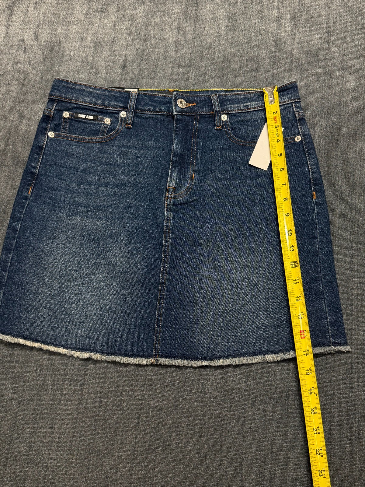 NWT DKNY Jeans 17" A Line Frayed Raw Hem Denim Skirt Women's 10 Blue Comfort