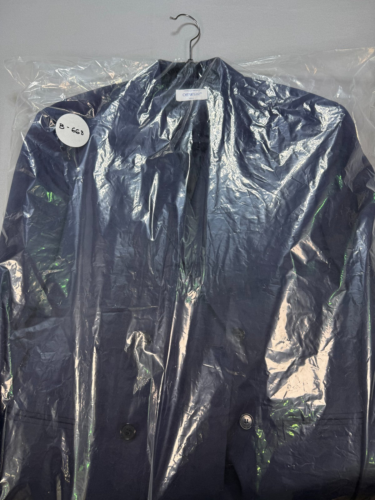 Off-white Shibori Jacquard Slim Double Breasted Jacket Men's Navy Blue 48 Casual