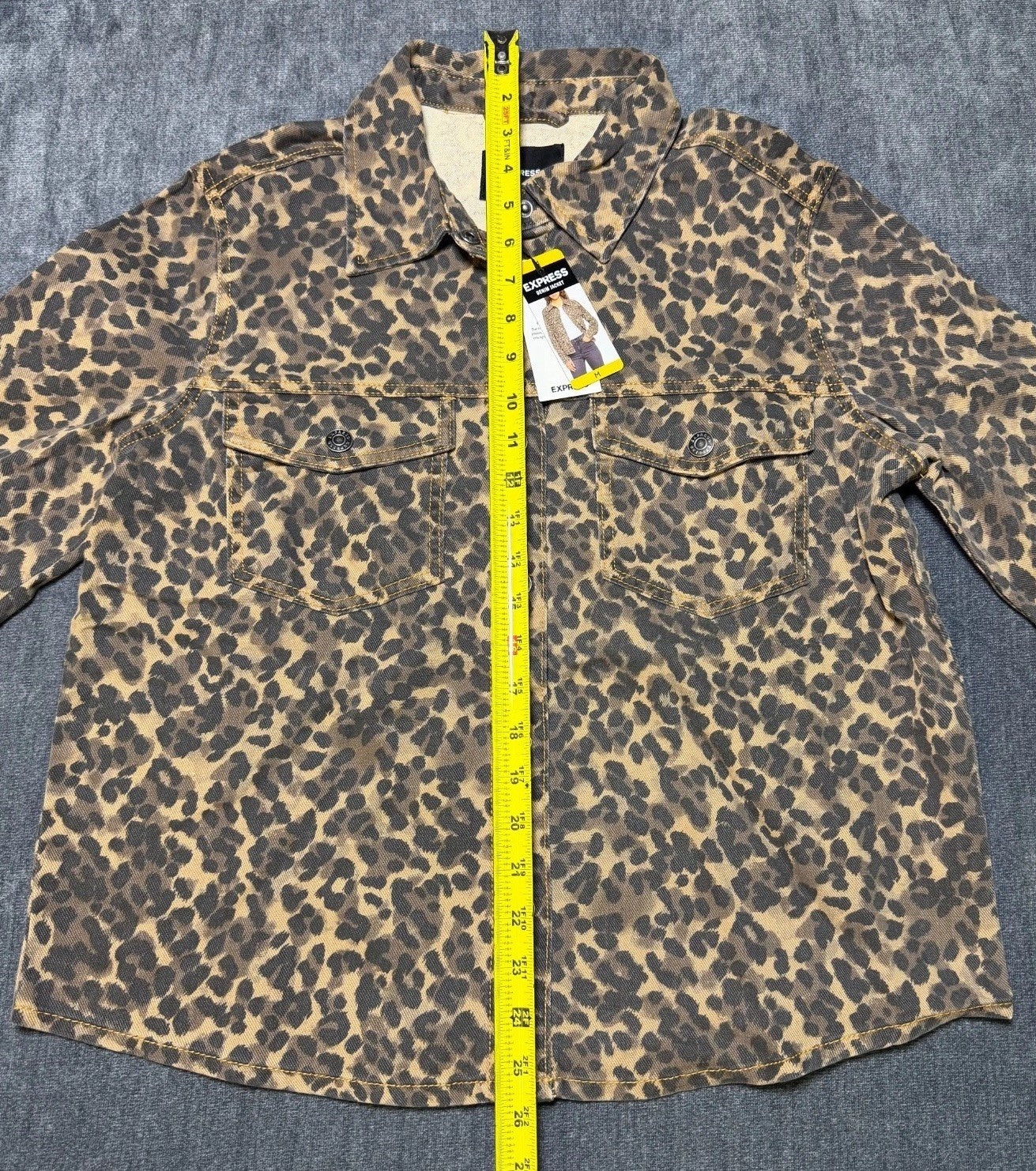 Express Lightweight Leopard Print Classic Denim Jacket Women's Medium Multicolor
