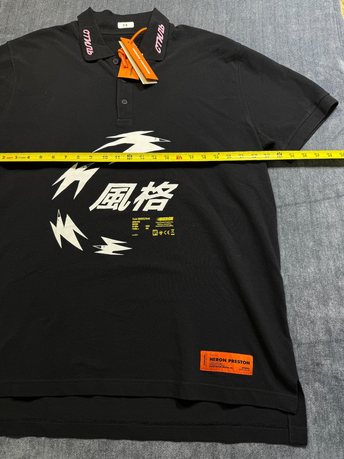 NWT Heron Preston Herons Chinese S/S Polo Shirt Men's X-Large Black Short Sleeve