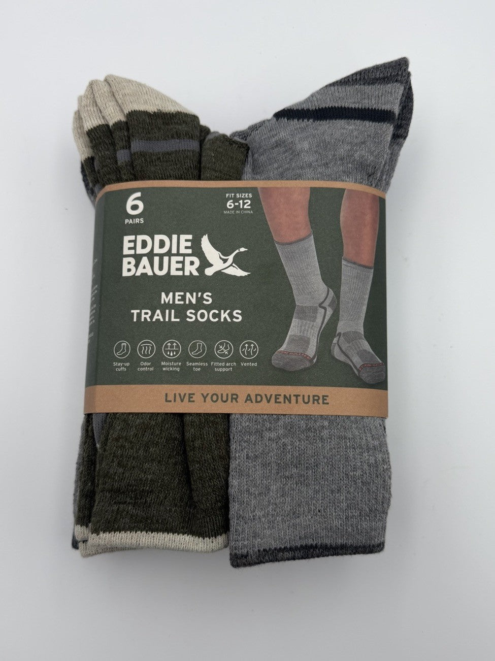 New Eddie Bauer Seamless Toe Trail Socks Men's Shoes Size 6-12 -Pairs Of 6