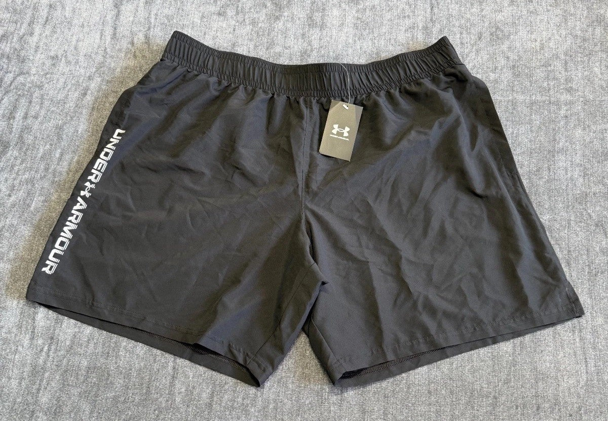 NWT Under Armour UA Tech Woven Wordmark Shorts Men 2XL Black Stretch Lightweight