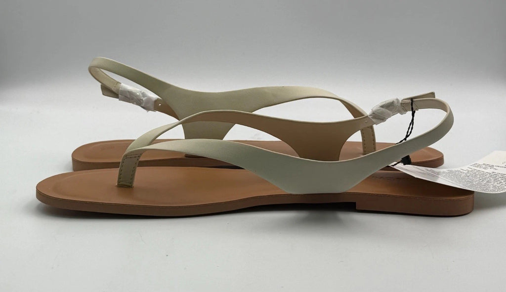 New The Drop Slingback Cinda Thong Sandals Women's 12 Cream Leather Flat Buckle