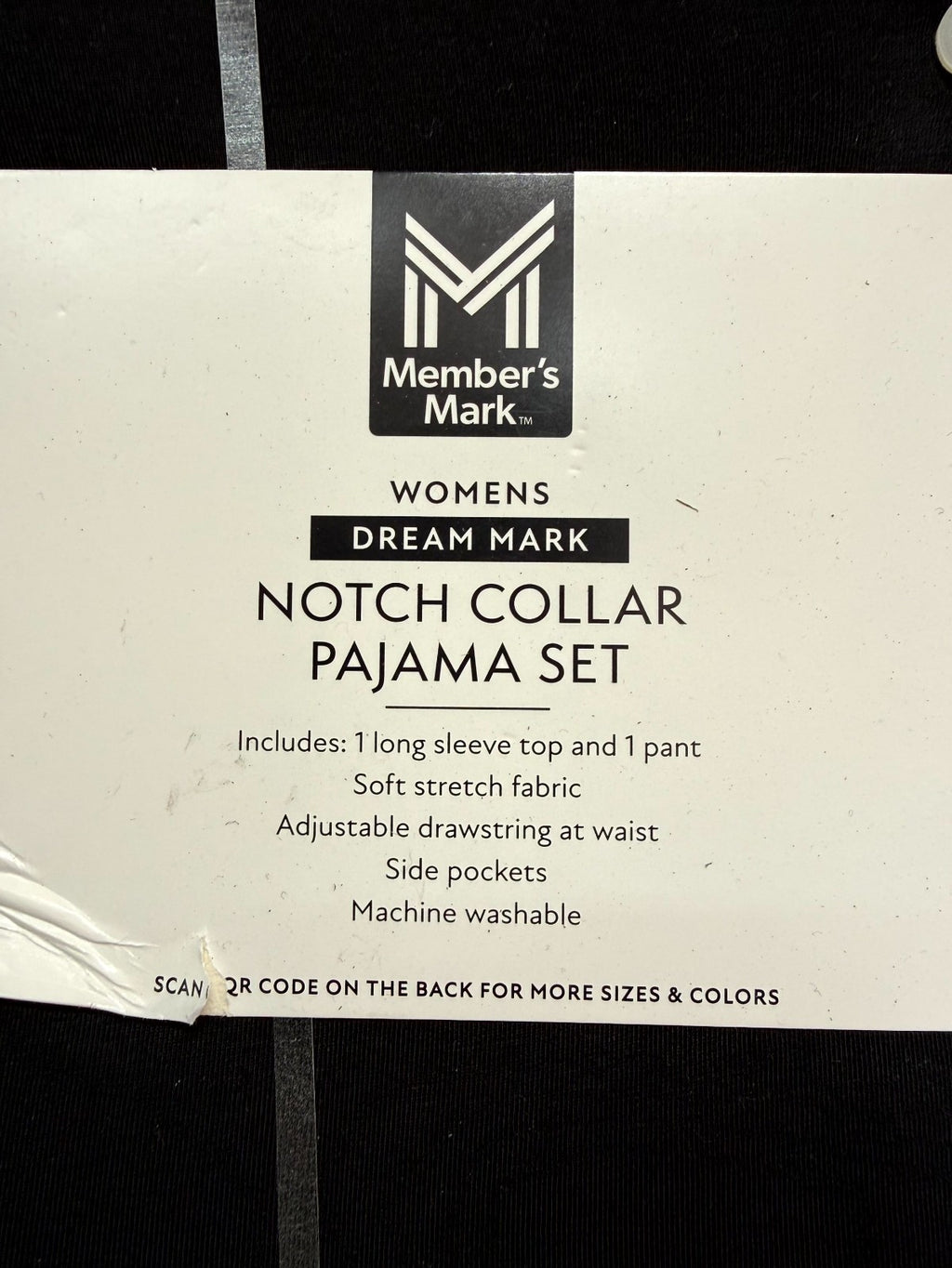 NEW Members Mark Notch Collar Pajama Set 2-Piece Women's 2XL Black Long-Sleeve