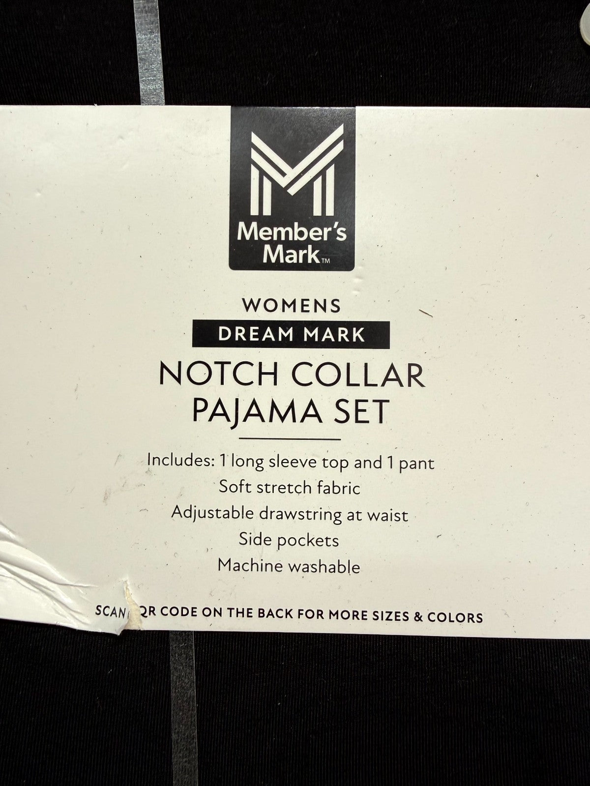 NEW Members Mark Notch Collar Pajama Set 2-Piece Women's 2XL Black Long-Sleeve