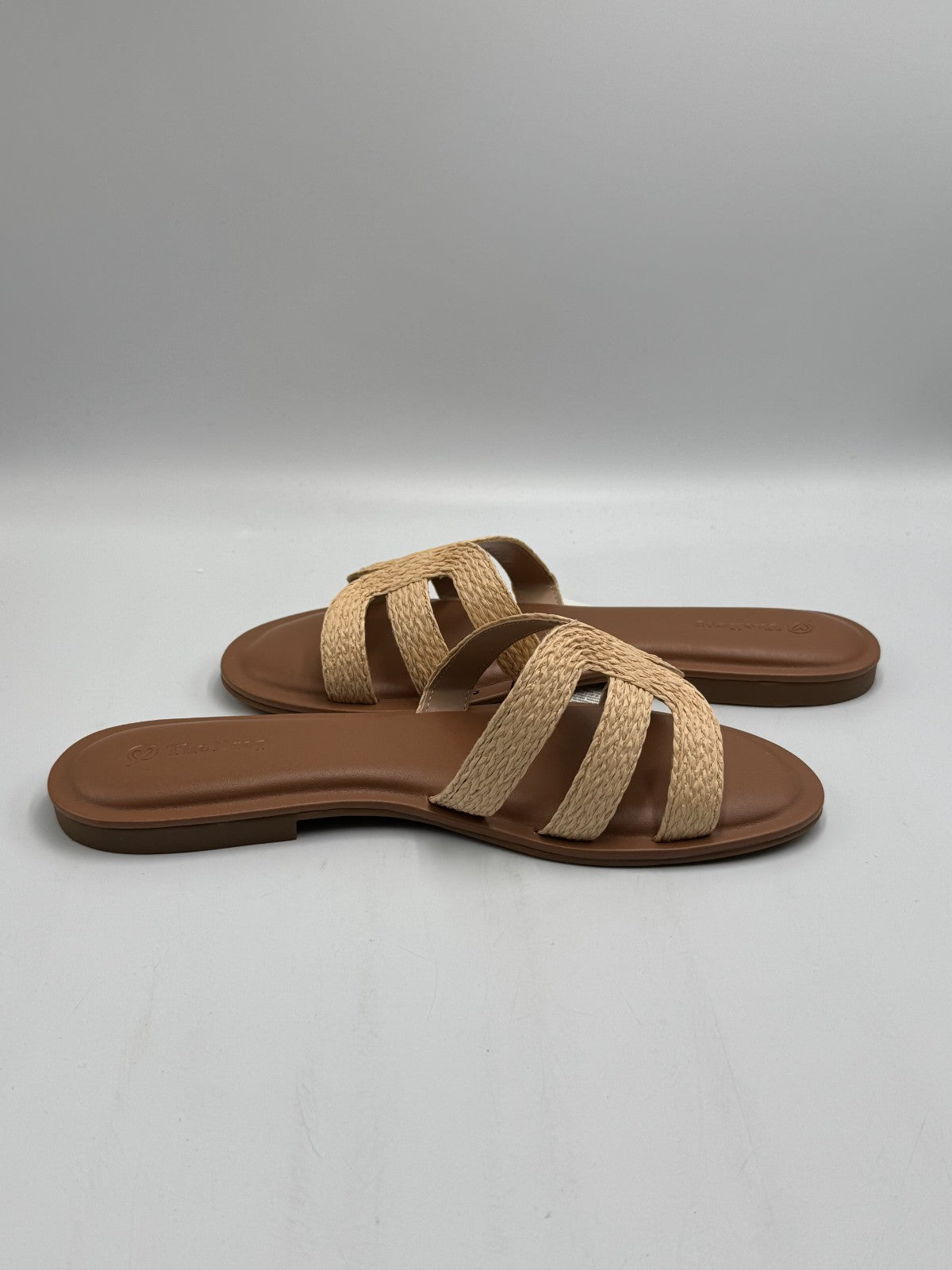 The Drop Monika Raffia Fashion Slip On Flat H-Band Slide Sandals Women 11 Beige