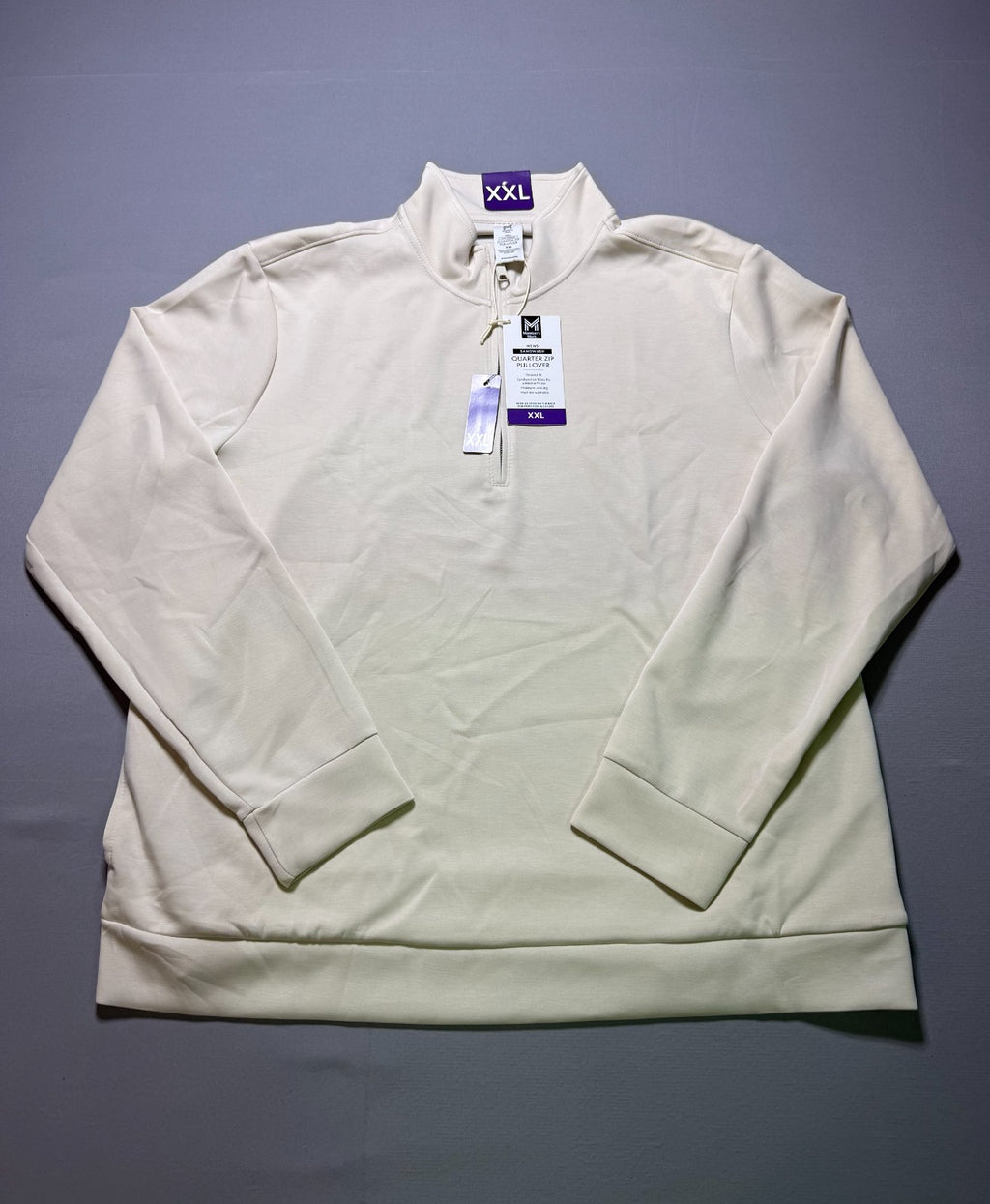 NWT Member's Mark Quarter Zip Pullover Sweatshirt Men's 2XL Beige Long Sleeve