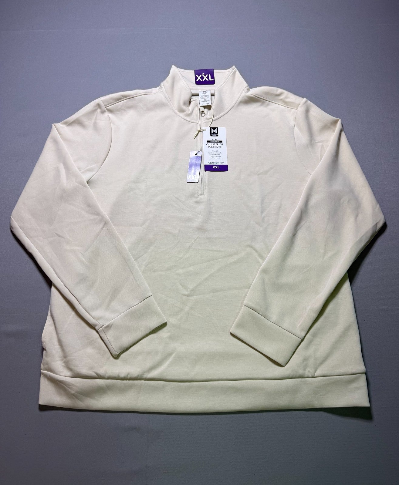 NWT Member's Mark Quarter Zip Pullover Sweatshirt Men's 2XL Beige Long Sleeve