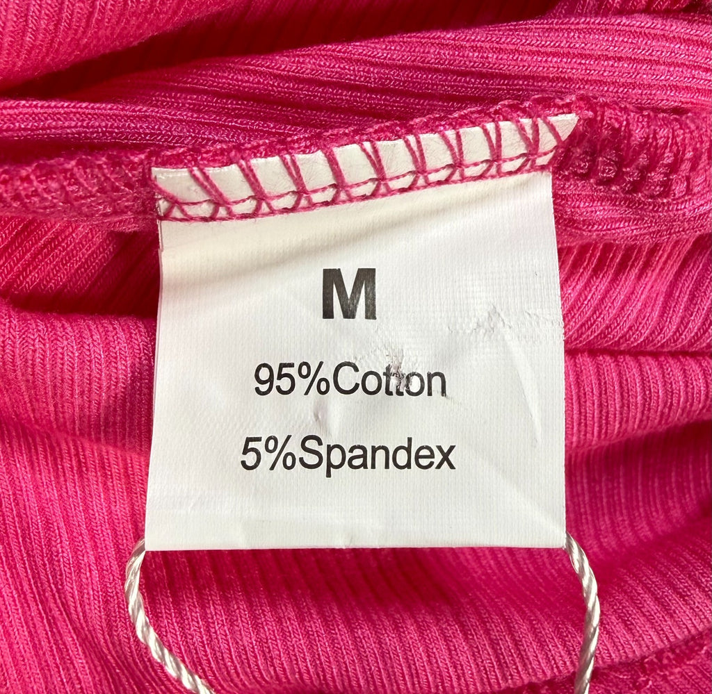 Oakgarden Ribbed Mock Turtleneck T-Shirt. Womens Medium Magenta Pink Long Sleeve