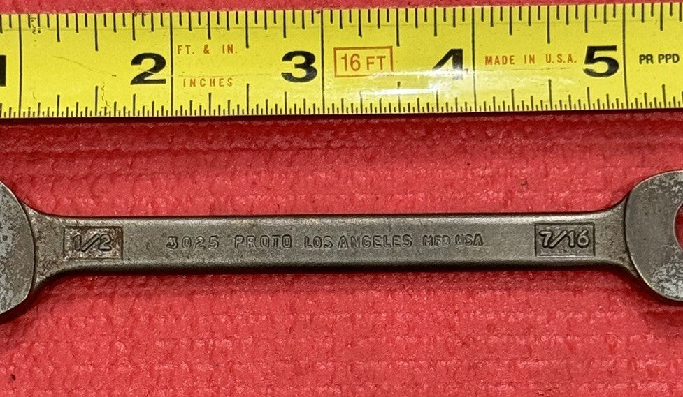 Vintage Proto Los Angeles 3025, 1/2" X 7/16" Double Open-End Wrench USA