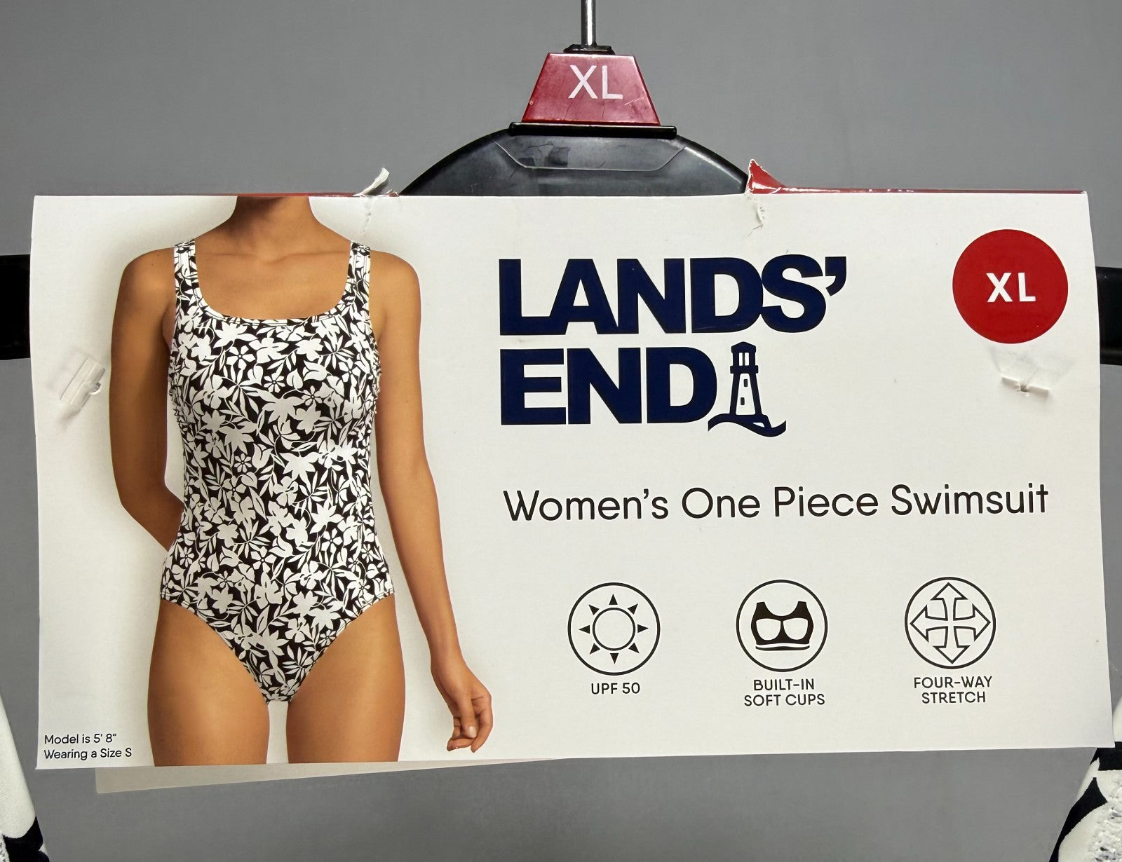 Lands' End Chlorine Resistant Soft Cup One-Piece Swimsuit Women's XL Black/White