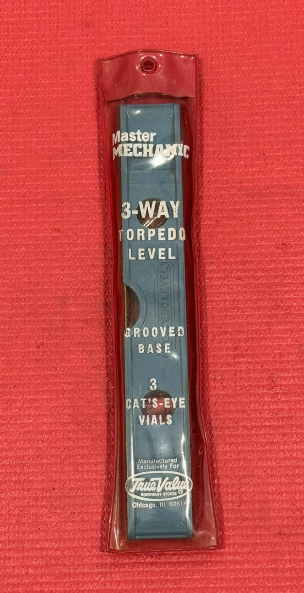 Vintage Master Mechanic NEW 3-Way Torpedo Level Grooved Base Aluminum 9”  W/BAG