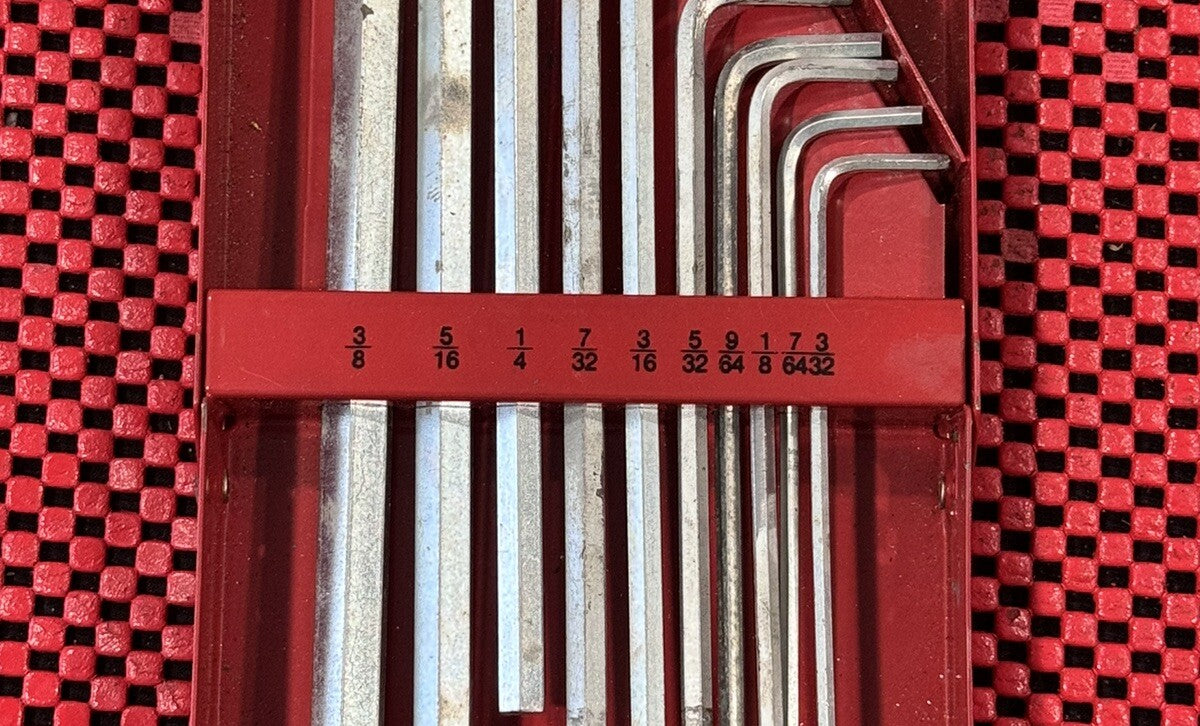 Snap-On Tools Vintage 10 PC Hex Key Set SAE 3/32''-3/8'' w/ OG Metal Case USA N6