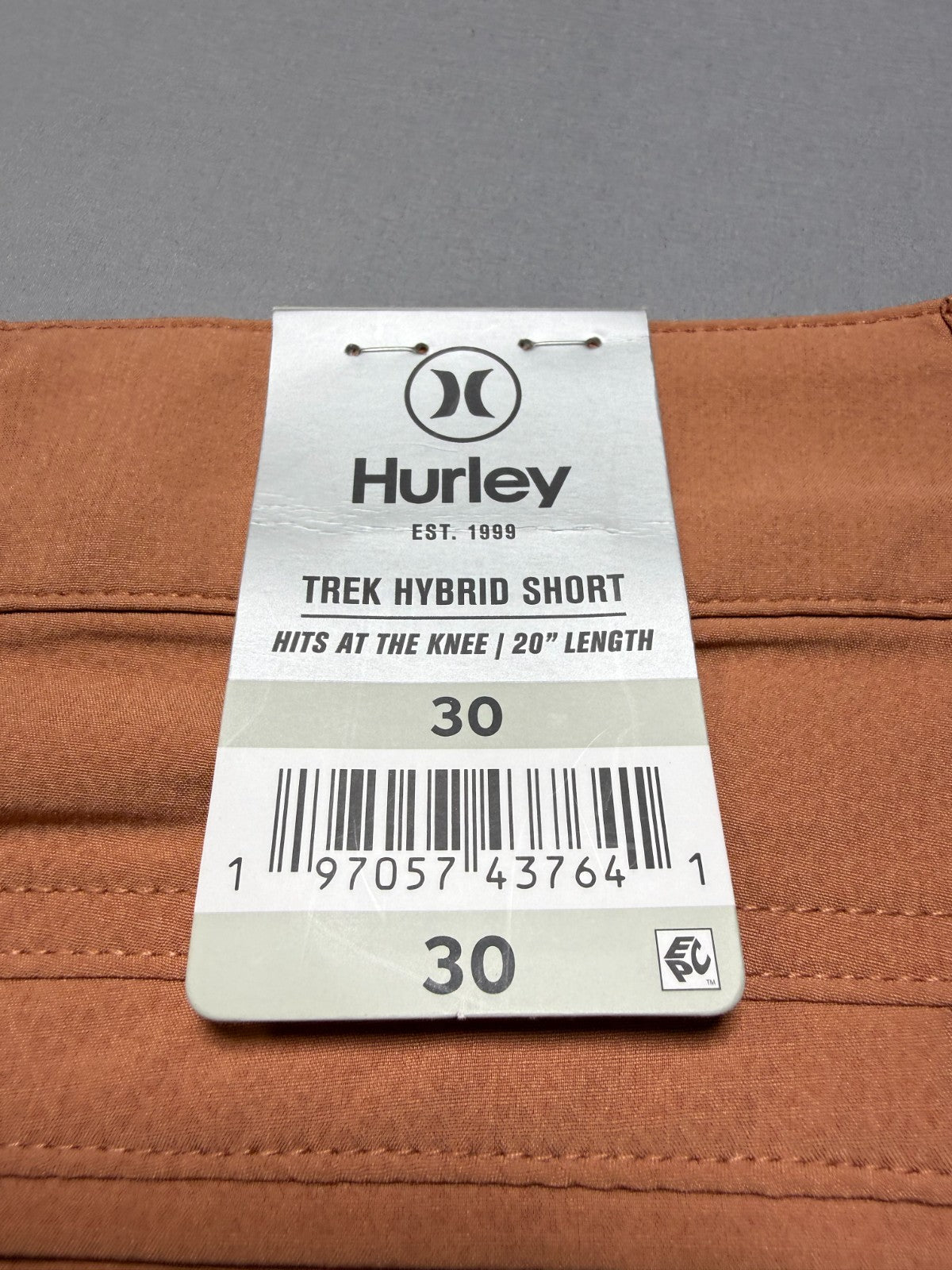NWT Hurley All Day Trek Hybrid Short Men's 30 Orange Rust 4-Way Stretch Comfort