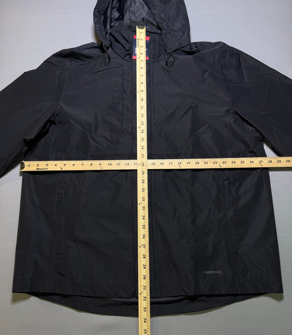 NWT Lands' End Waterproof Hooded Rain Jacket Women XL Black Long Sleeve Full Zip