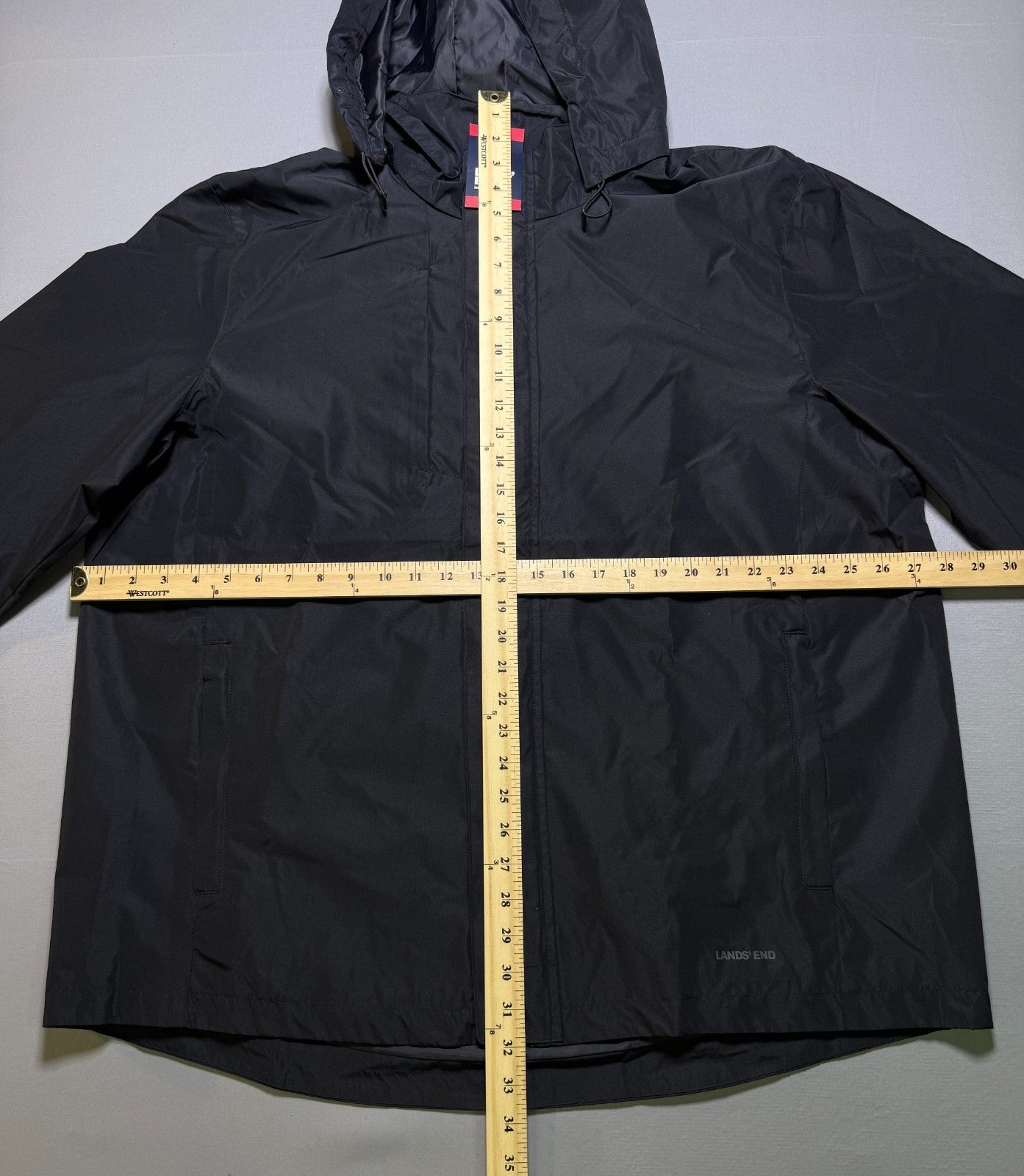 NWT Lands' End Waterproof Hooded Rain Jacket Women XL Black Long Sleeve Full Zip