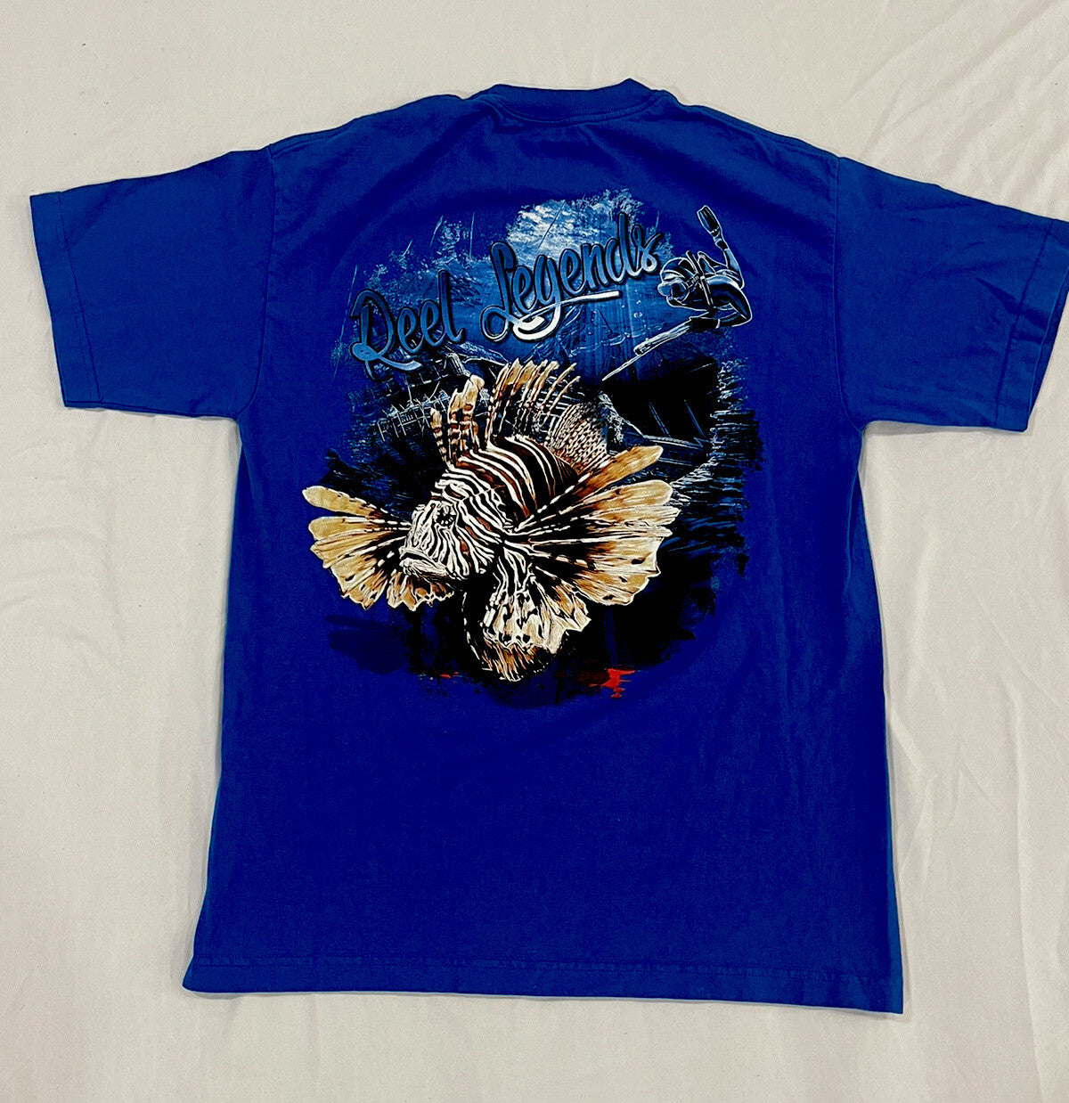 Reel Legends T Shirt Short Sleeve Mens Size M Medium Blue Fishing Diving Fish B1