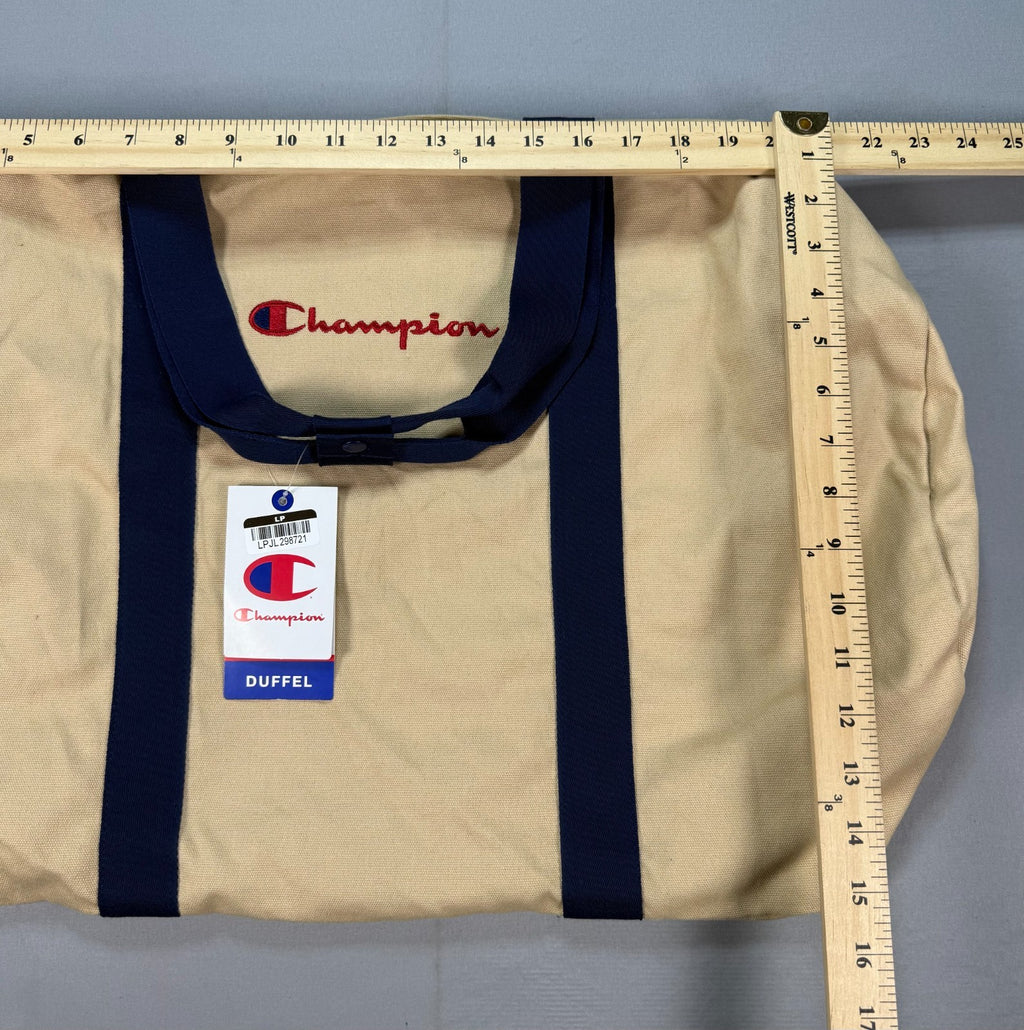 NWT Champion Canvas Duffel Bag Men's Large Tan Embroidered Logo Outdoor Gym