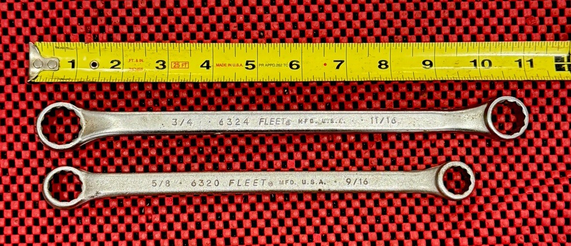 Vintage Fleet Tools 6320, 6324 2pc Set Box End Wrench 3/4”x11/16”, 5/8”x9/16”USA