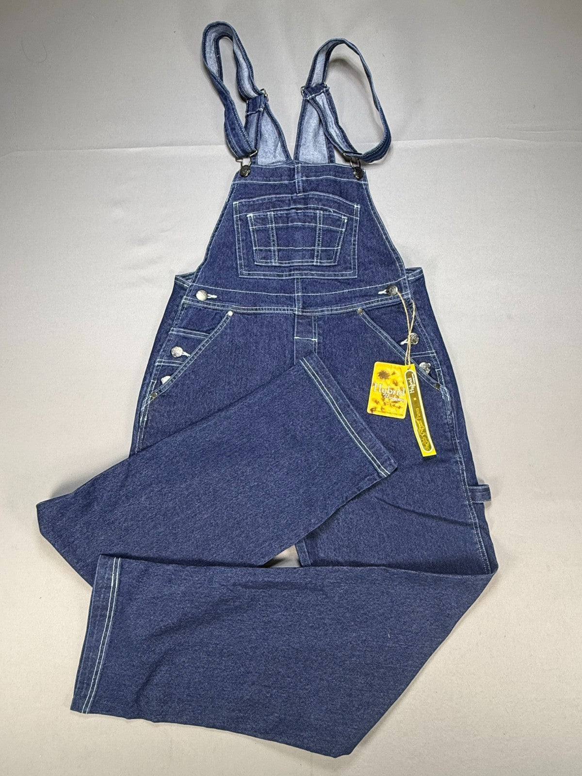Hybrid & Company Stretch Overall Pants Women's Medium Dark Wash Pockets Preppy