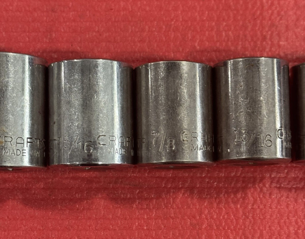 Vintage Craftsman 9pc Set 1/2" Drive 12PT  SAE Shallow Socket Set Made In USA