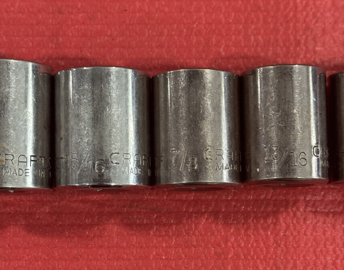 Vintage Craftsman 9pc Set 1/2" Drive 12PT  SAE Shallow Socket Set Made In USA