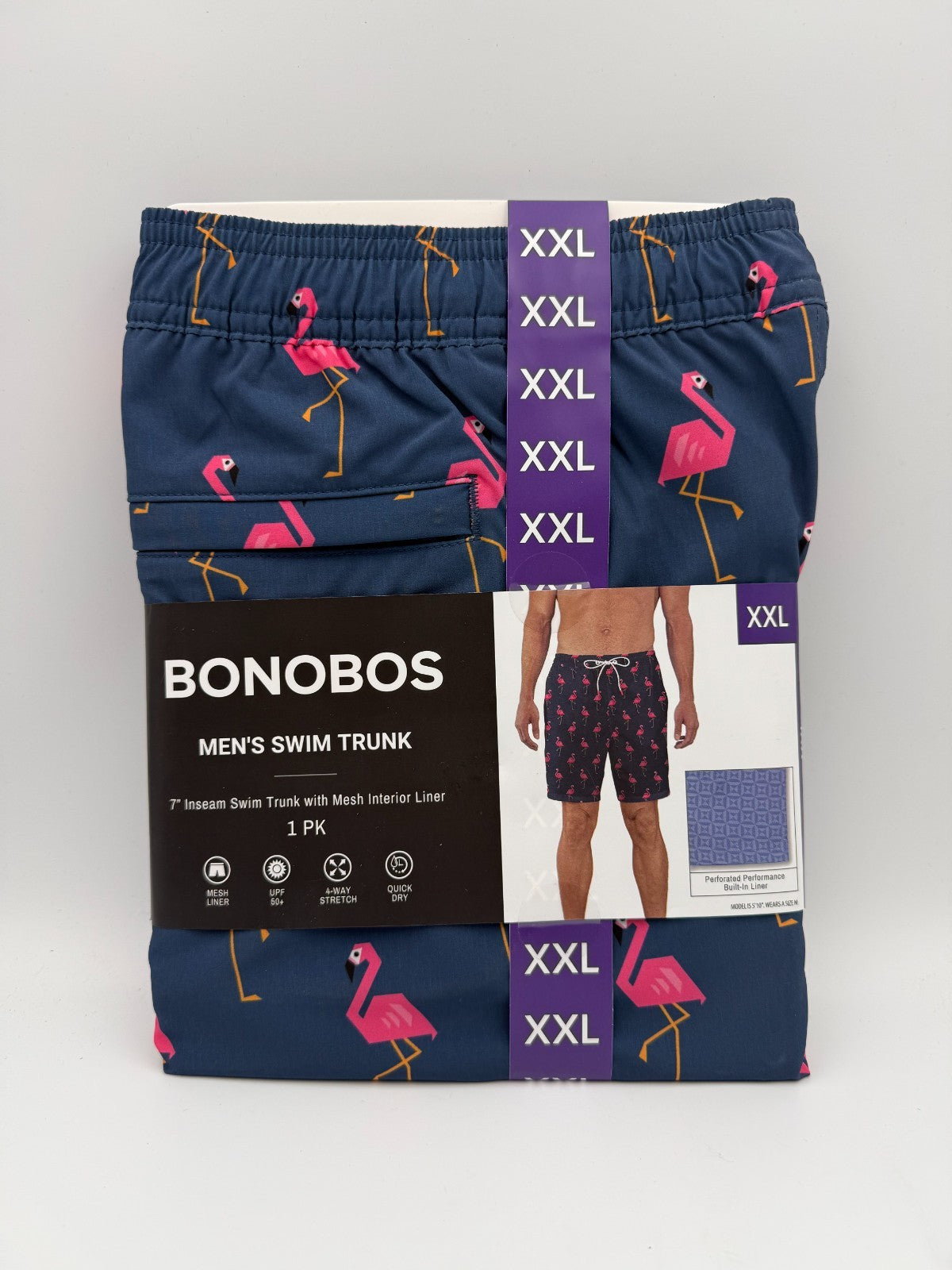 NWT Bonobos Swim Trunks Men's 2XL Blue Flamingo Print Drawstring Summer Beach