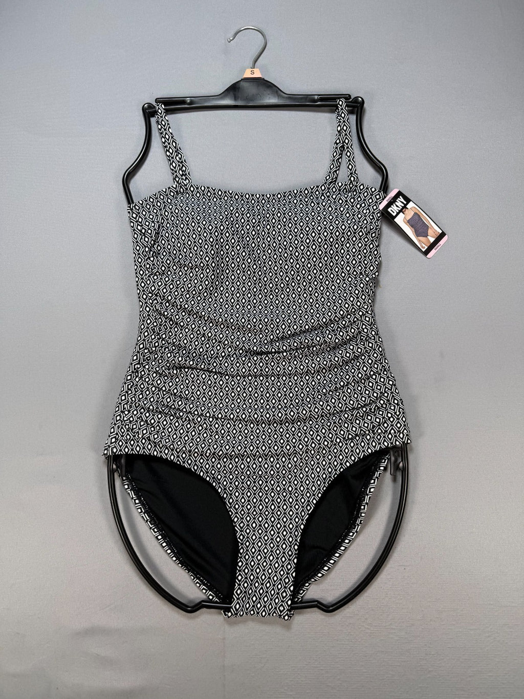 NWT DKNY Bandeau Maillot One-Piece Swimsuit Women's Small Black White Beach