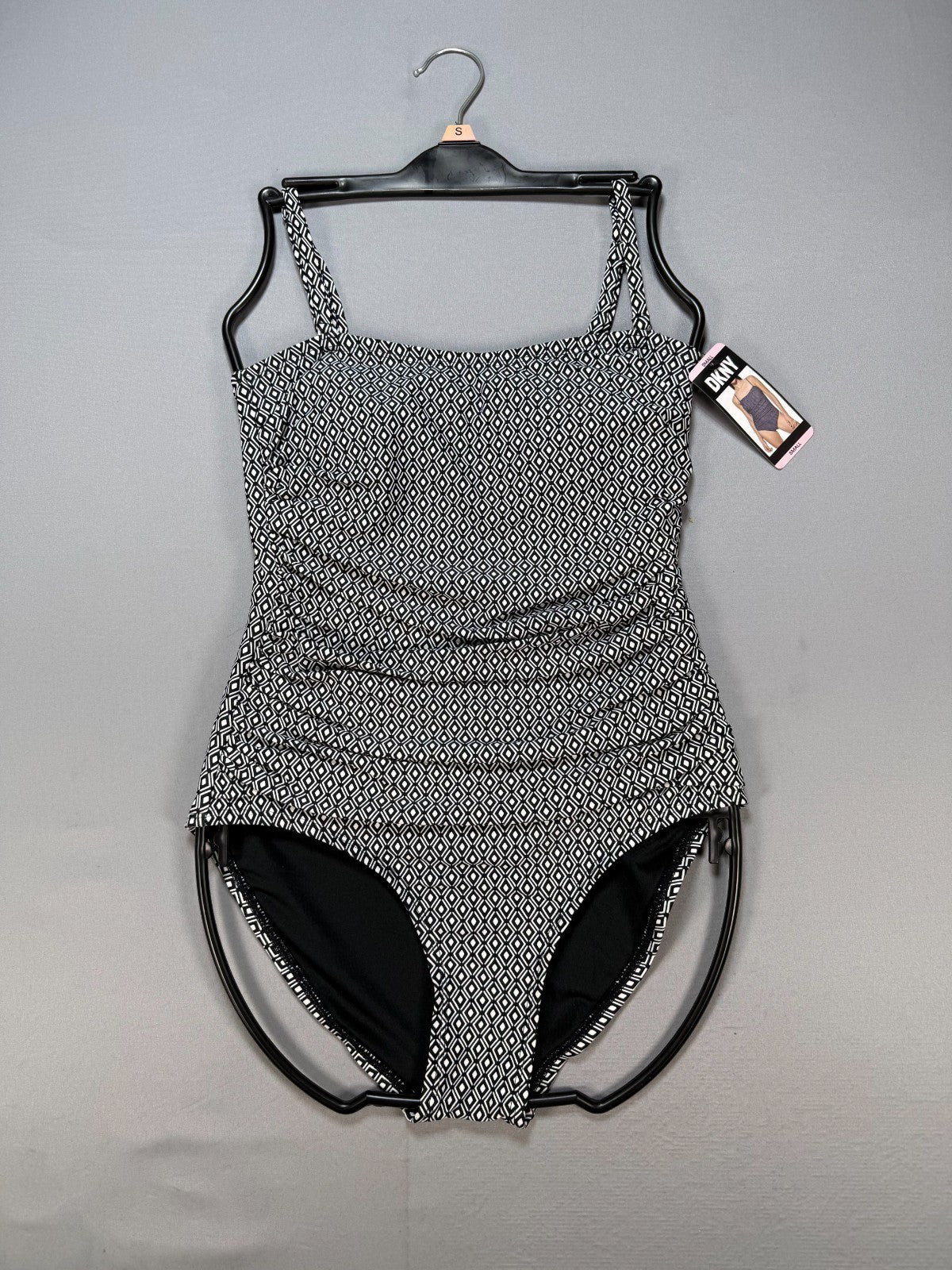 NWT DKNY Bandeau Maillot One-Piece Swimsuit Women's Small Black White Beach