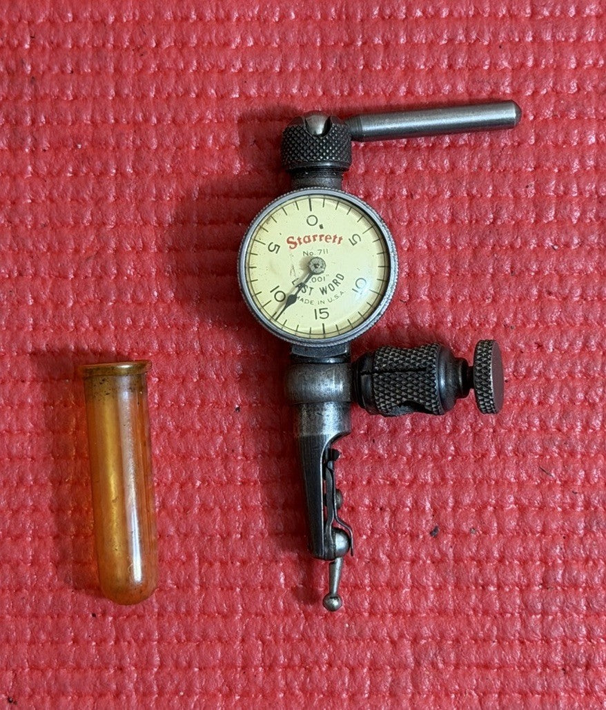 VINTAGE STARRETT LAST WORD 711  .001 TEST INDICATOR WITH CASE MACHINIST TOOL USA