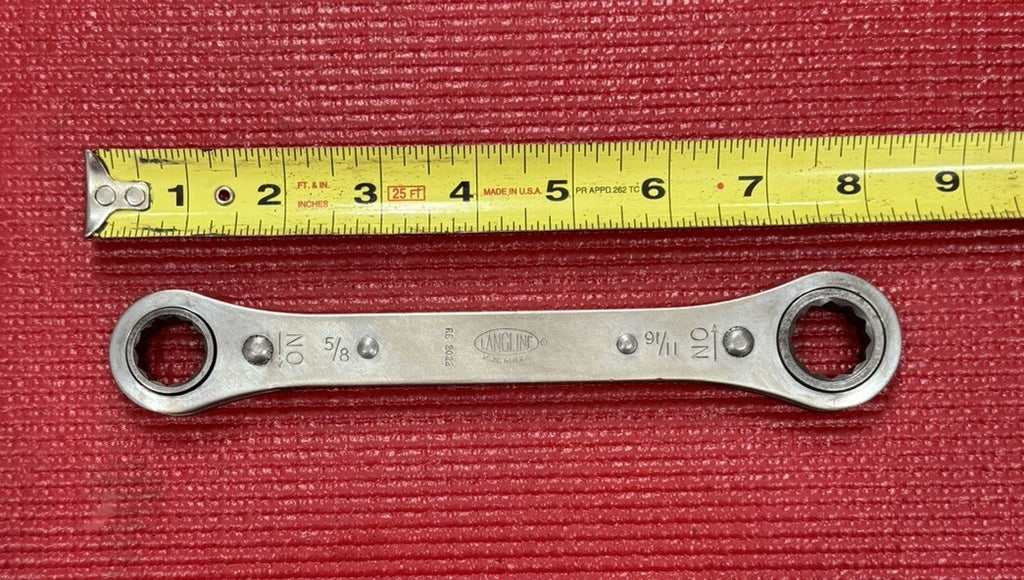 Vintage Langline RB2022, SAE 5/8" x 11/16" Ratcheting Box End Wrench Made in USA