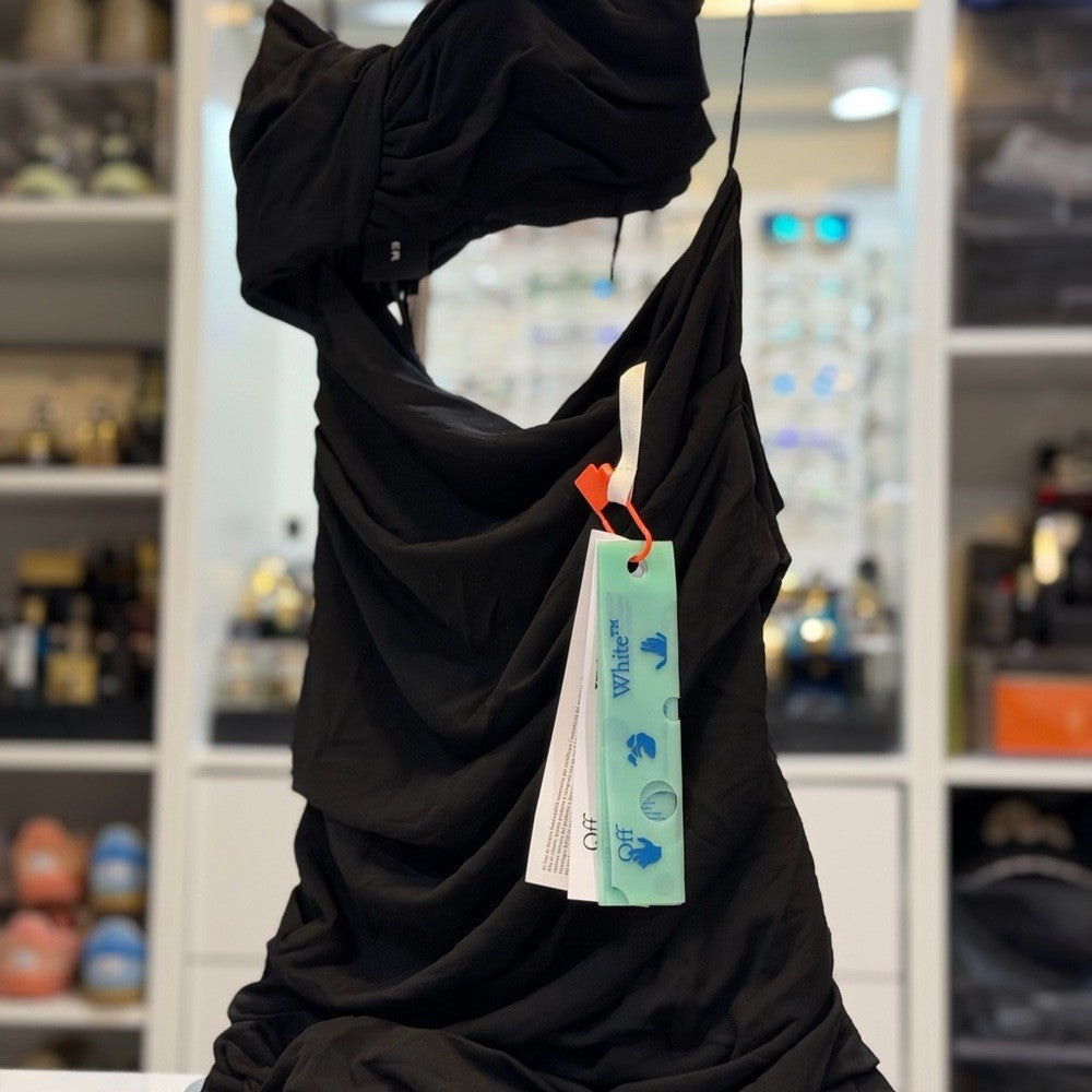 Off-White VI Crepe Drape Strapless Black Dress