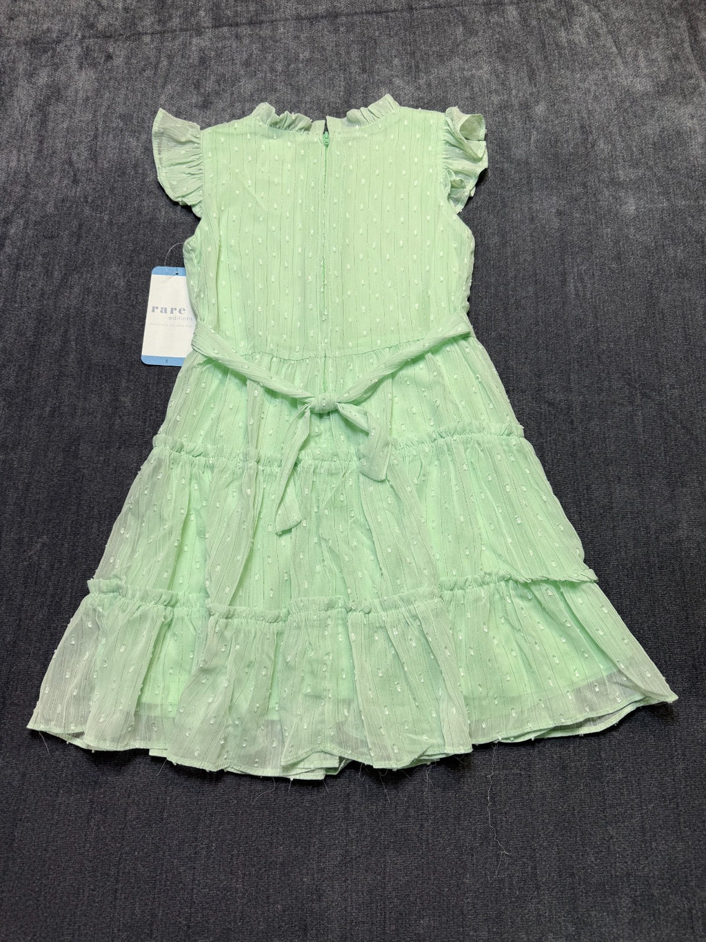 Rare Editions Chiffon Ruffled Sleeve Lined Skirt Dress Girls Small Mint Green