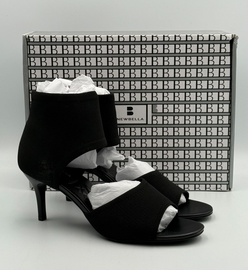 New NewBella Mousse Fit Stiletto Heeled Sandals Women's 7 Black Mesh Peep Toe