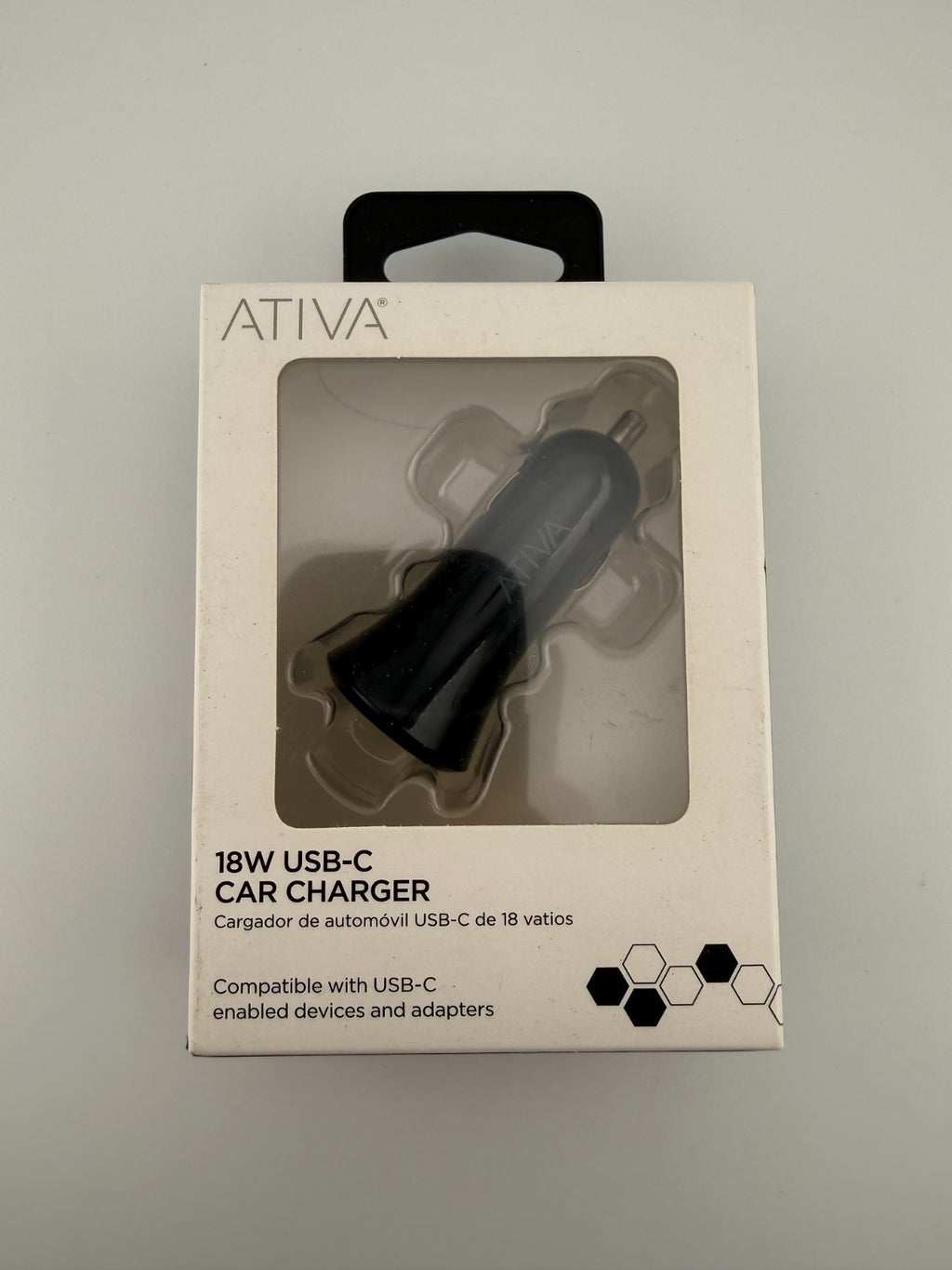 NEW Ativa Black Plastic LED Light Indicator 18W USB-C Car Charger