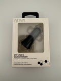 NEW Ativa Black Plastic LED Light Indicator 18W USB-C Car Charger