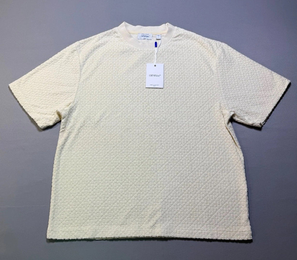NWT Off-White Towel Terry All-Over Logo T-Shirt Men's Small Cream Textured Knit