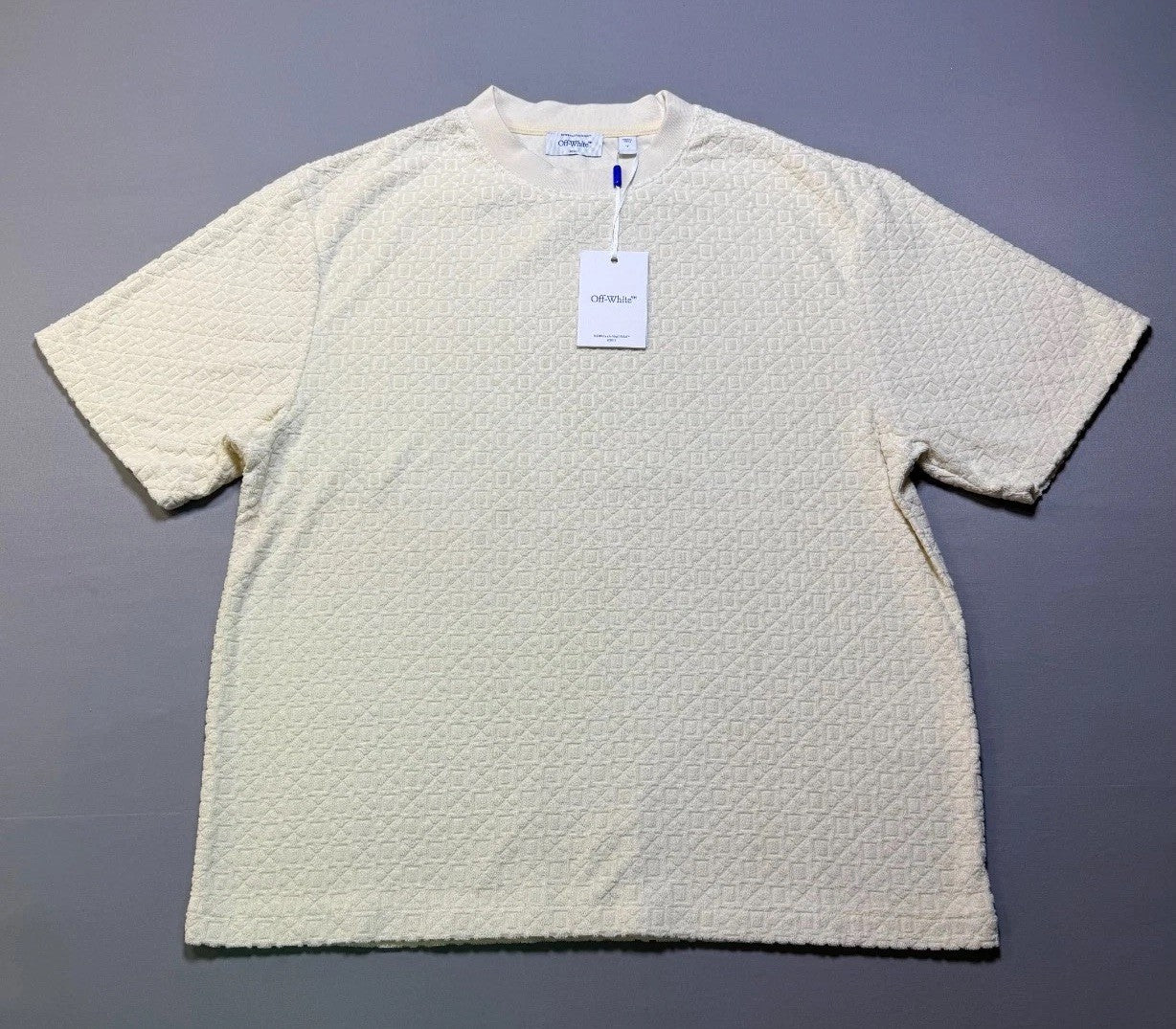 NWT Off-White Towel Terry All-Over Logo T-Shirt Men's Small Cream Textured Knit