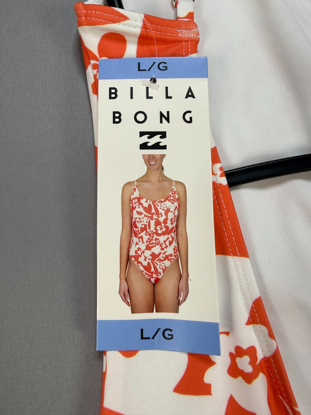 NWT Billabong One-Piece Swimsuit Women Large Orange White Floral Spaghetti Strap