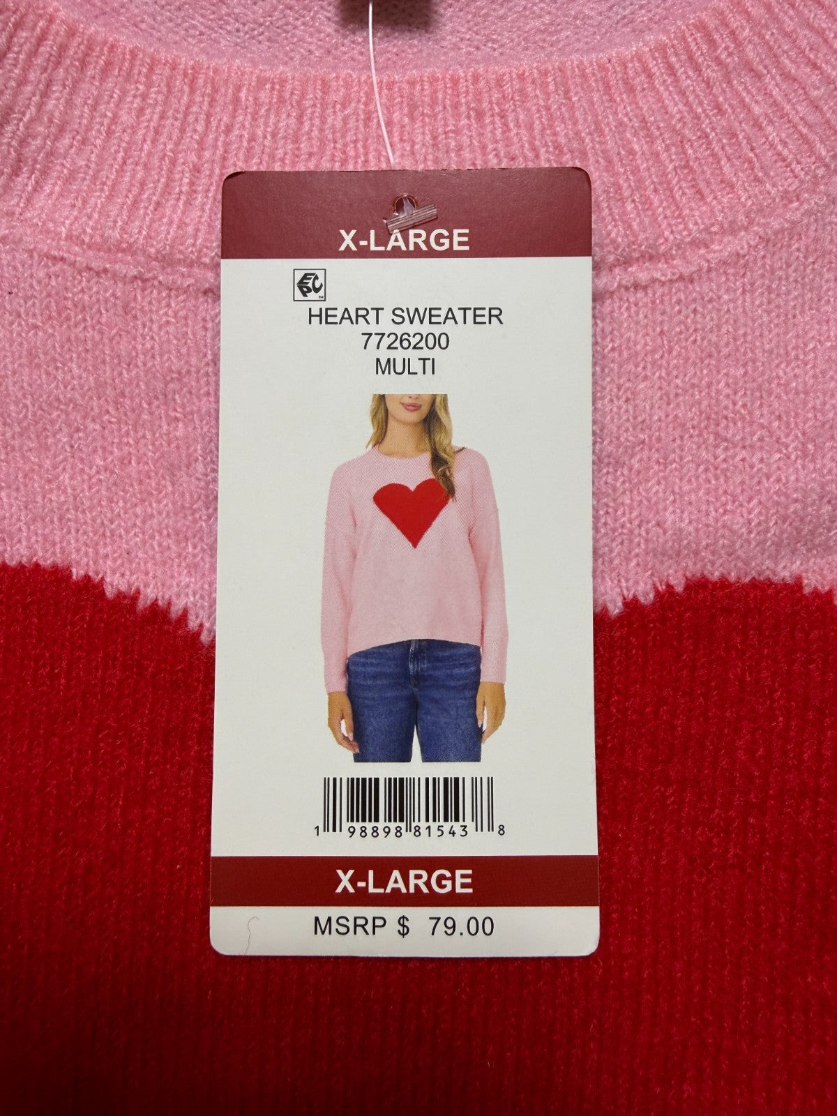 NWT Vince Camuto Soft & Festive Relaxed Fit HEART SWEATER Women's Size XL Pink