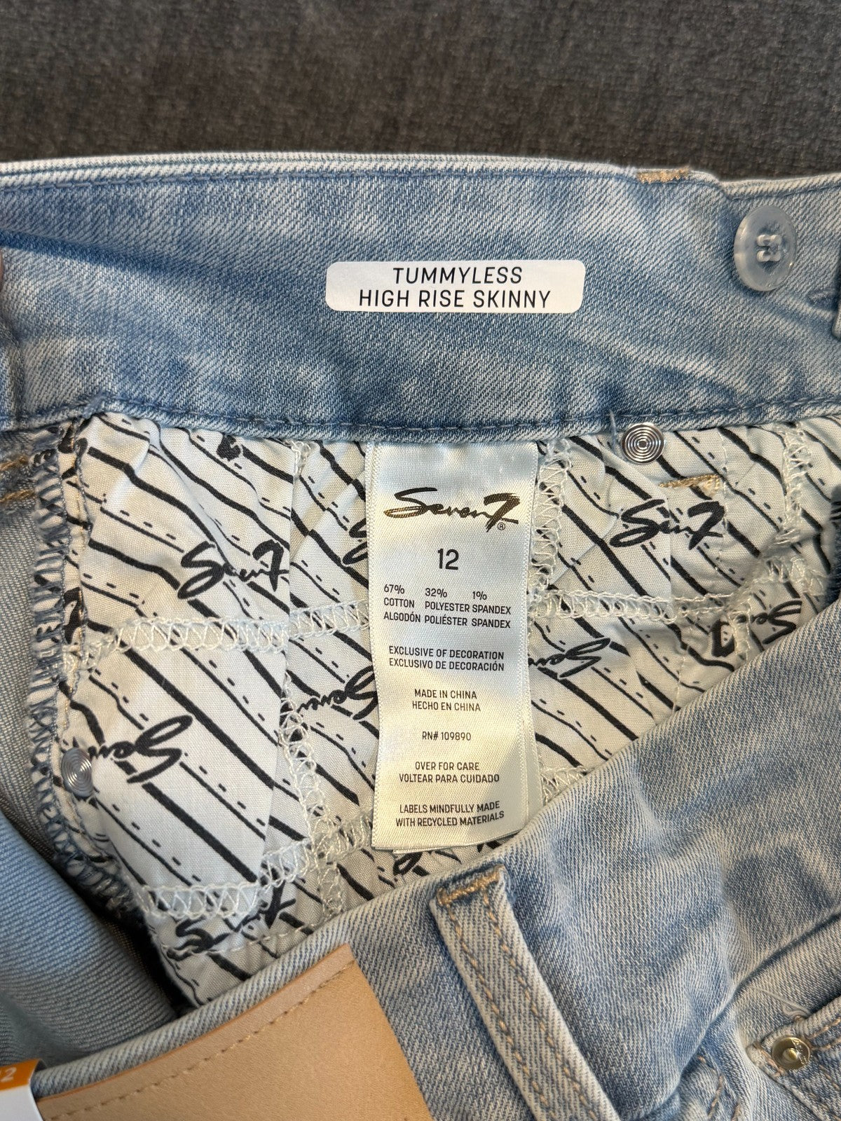 NWT Seven 7 Tummyless High Rise Skinny Jeans Women's 12 Blue Denim Medium Wash