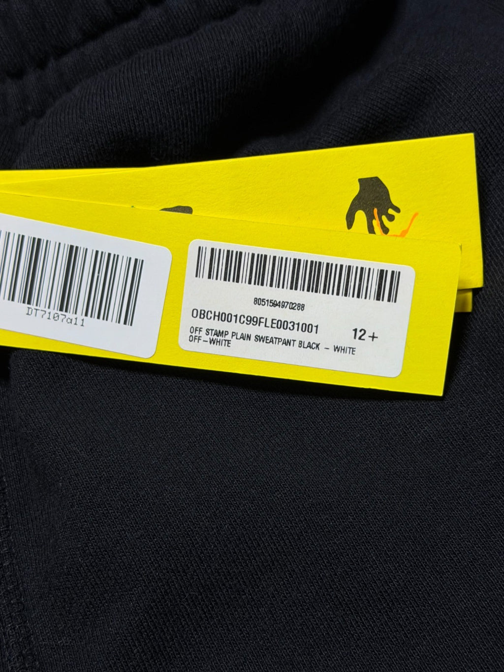 Off-White Stamp Plain Sweatpants Black Kids 12 Black Slash Pockets 100% Cotton