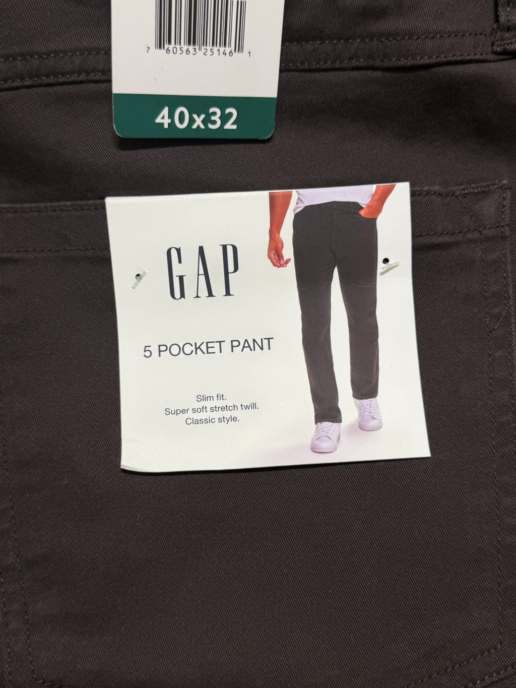 NWT Gap Slim Fit Stretch Twill Pants Men's 40x32 Brown Zip-Fly Classic 5-Pockets