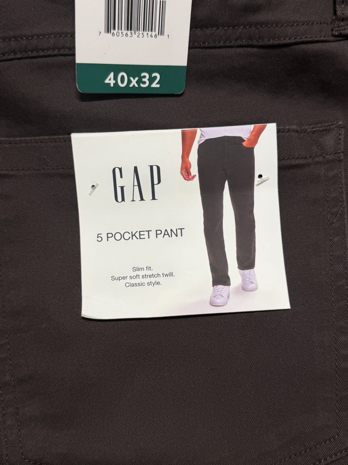 NWT Gap Slim Fit Stretch Twill Pants Men's 40x32 Brown Zip-Fly Classic 5-Pockets