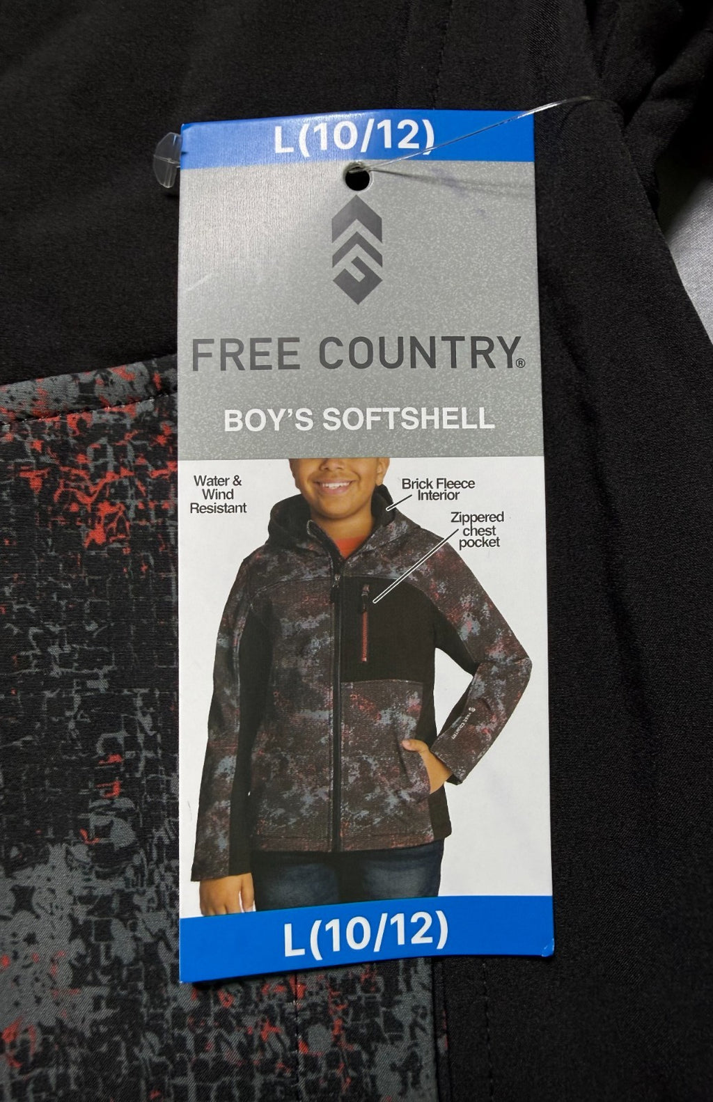 NWT Free Country Vertex Softshell Jacket Boys Large (10/12) Black Camo Full Zip