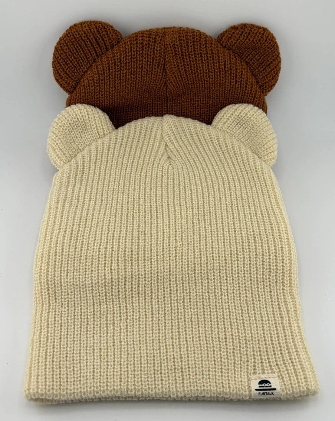 NEW FURTALK Beanie Hat Baby Toddler Cream Brown Bear Ears Knit Winter - Set of 2