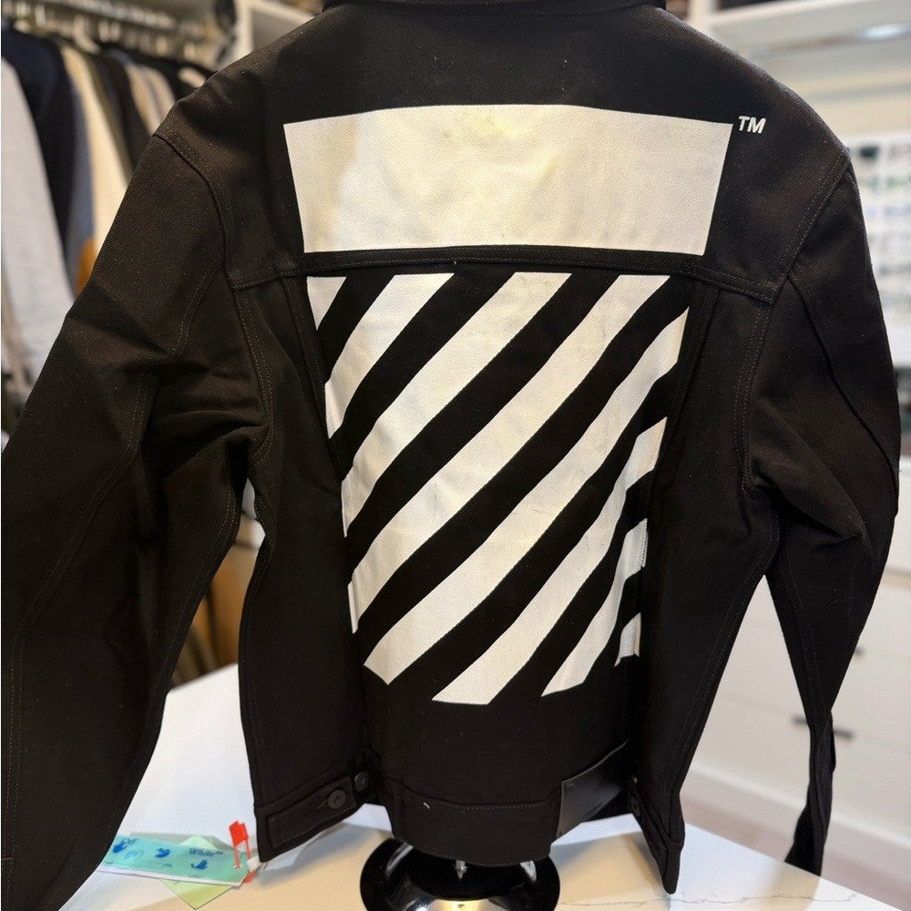 Off-White Black Button-Up Denim Jacket Diag Tag SLIM Size XL