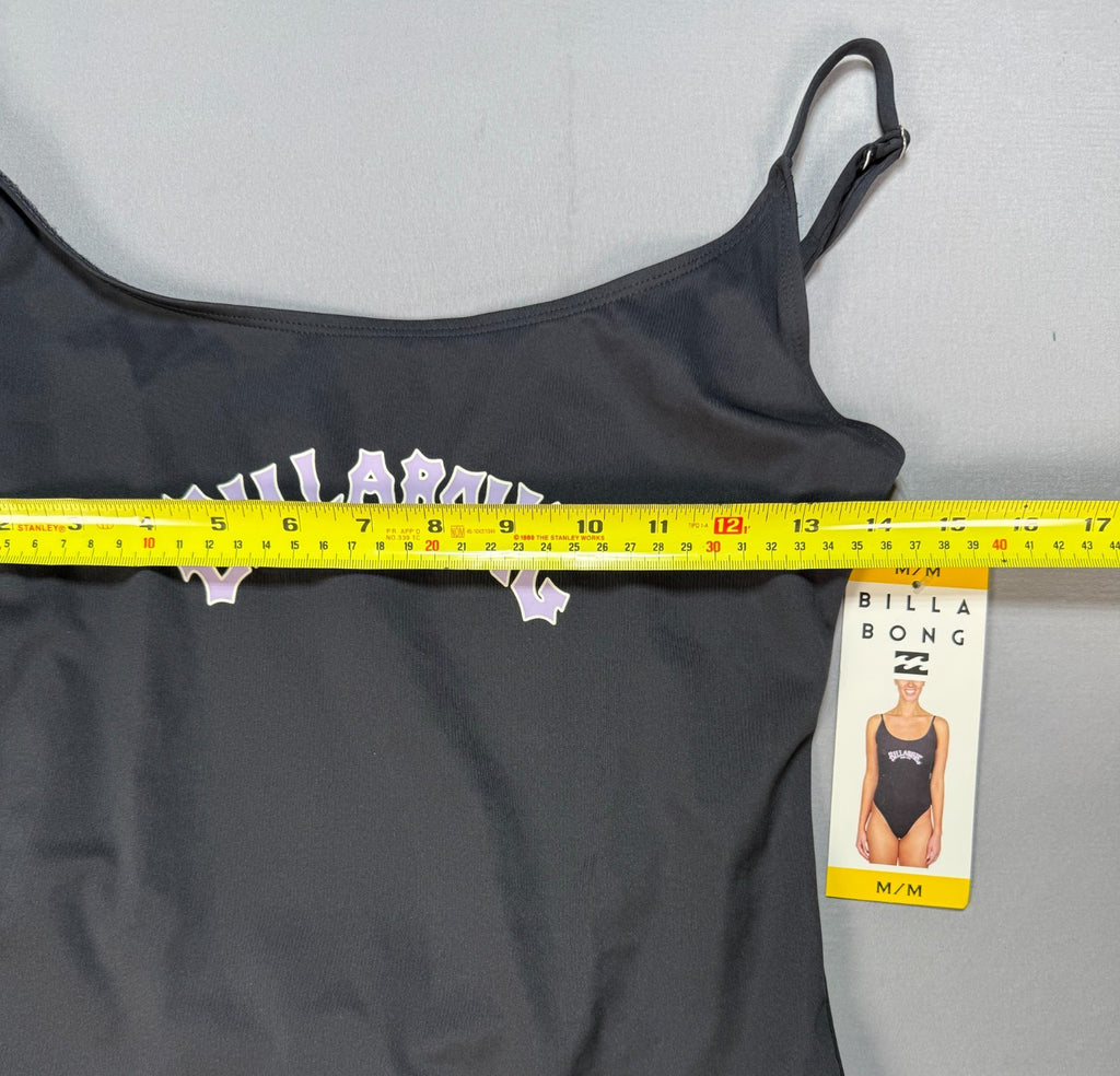 NWT Billabong One-Piece Swimsuit Women's Medium Black Graphic Logo Bathing Suit