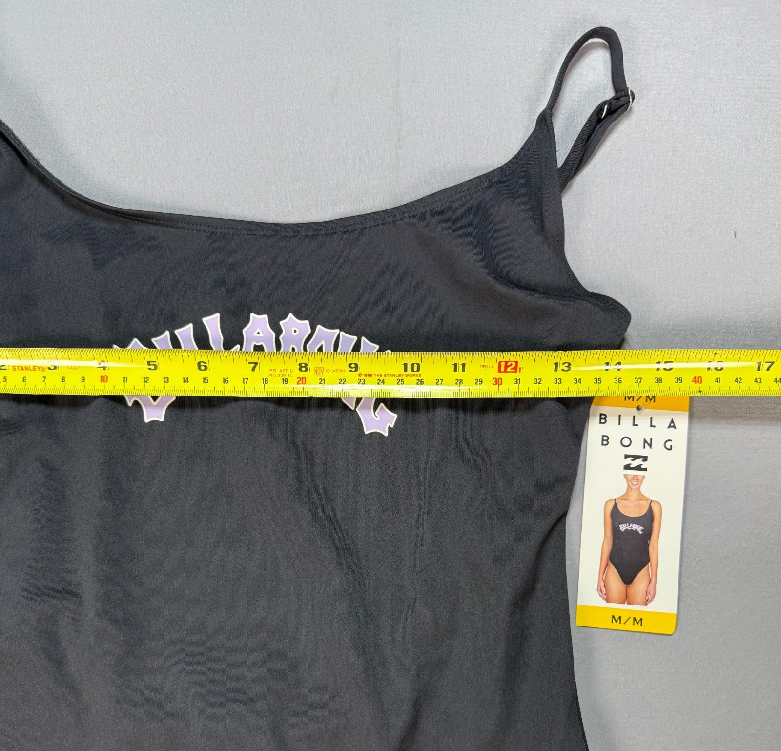 NWT Billabong One-Piece Swimsuit Women's Medium Black Graphic Logo Bathing Suit