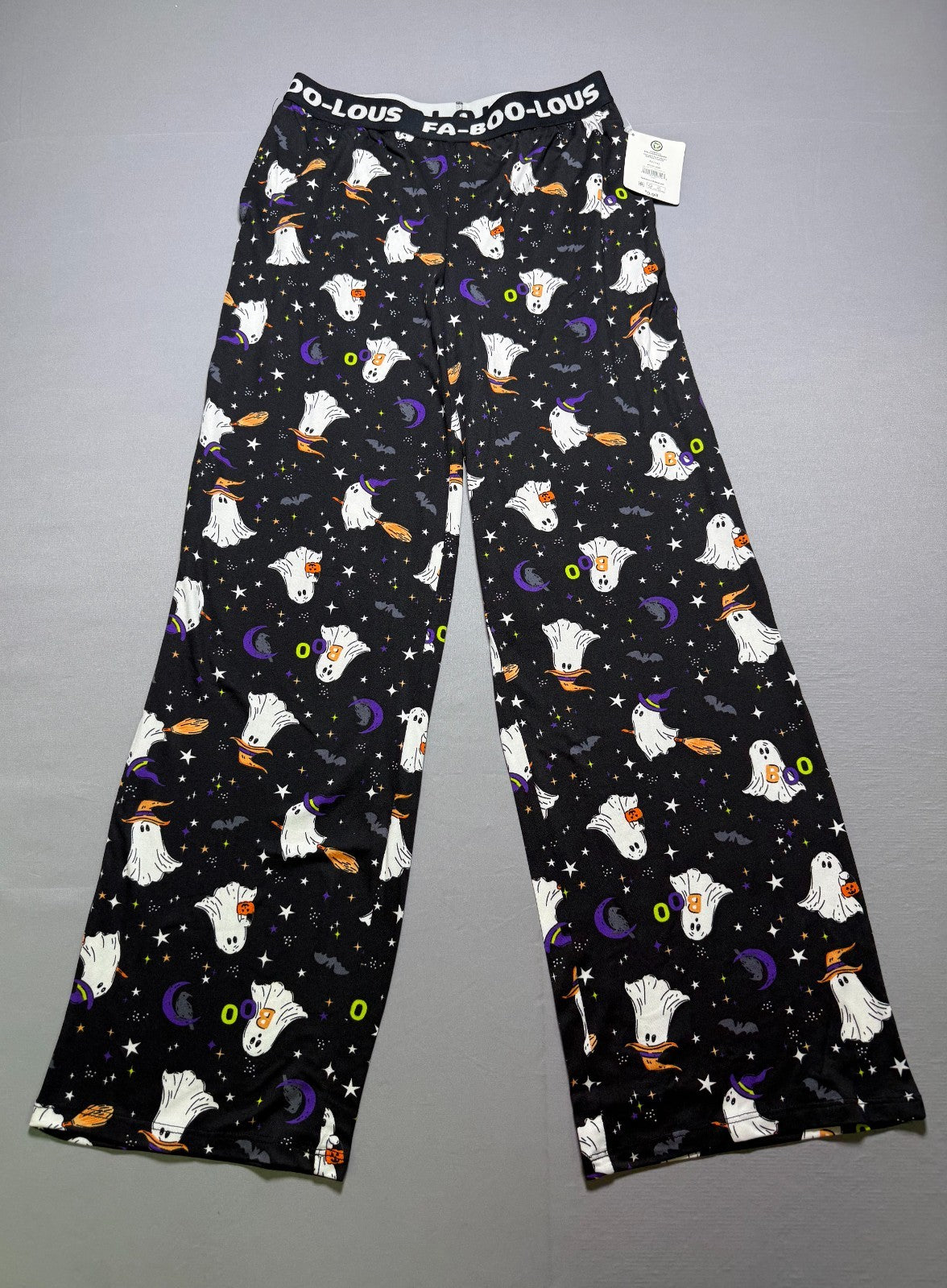 Way to Celebrate Halloween Theme Printed Sleep Pants Women XS Black Relaxed Fit
